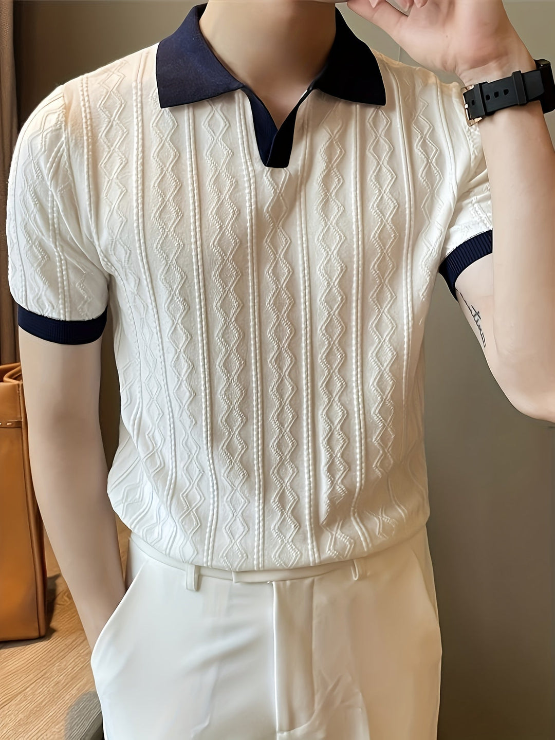 Barrett | Texturerad Polo med Kontrastkrage
