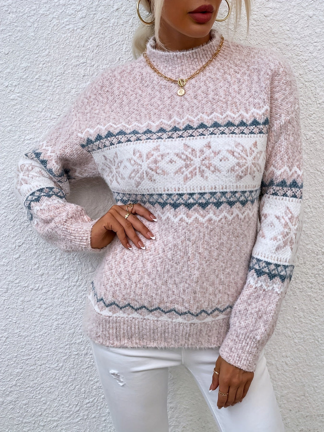Tamsin | Mysig Snöflinga Mock-Neck Tröja