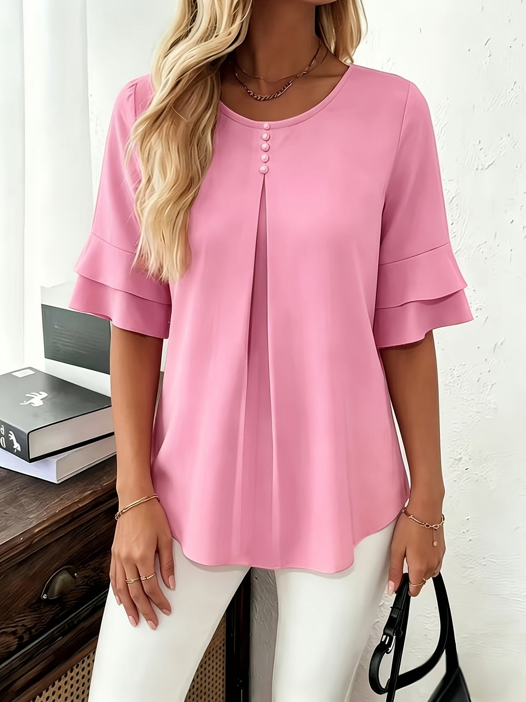 Karen | Blus med Utsvängda Ärmar och Plissering