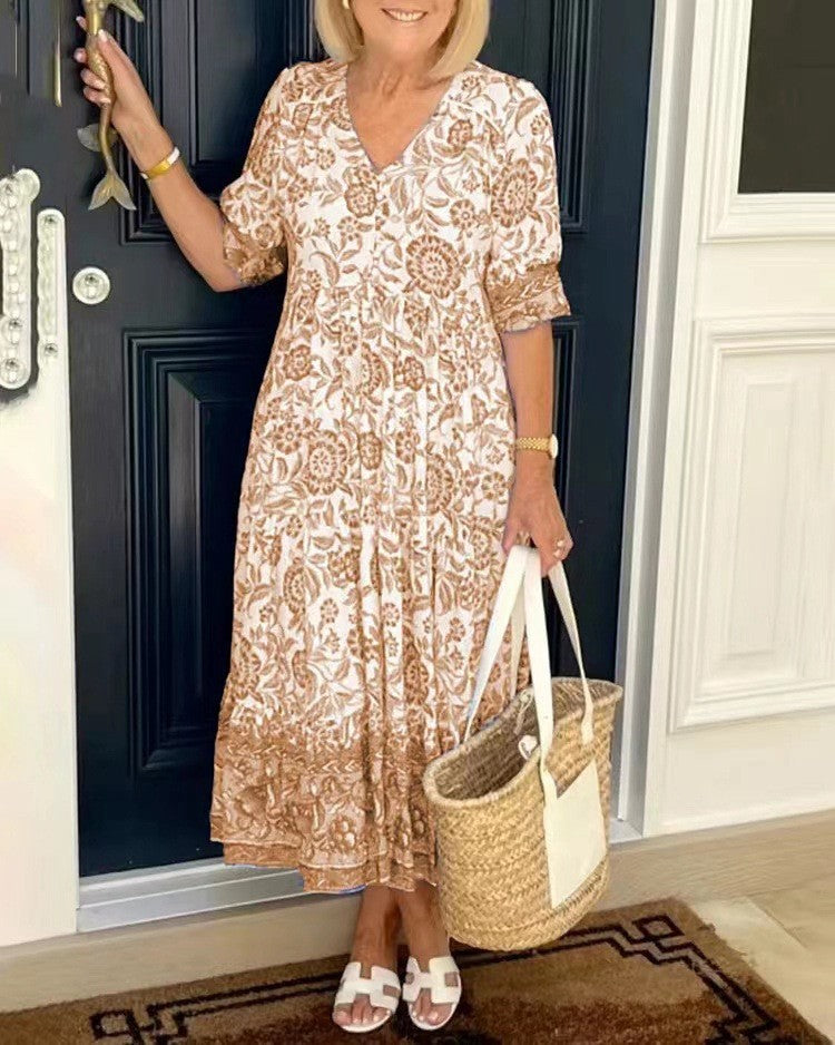 Keisha | Elegant V-ringad Blommig Klänning
