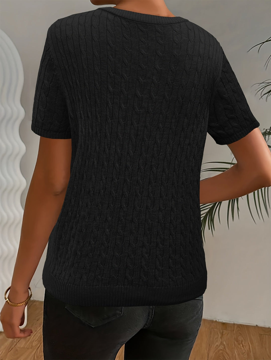 Tabitha | Texturerad Rundhalsad Kortärmad Topp