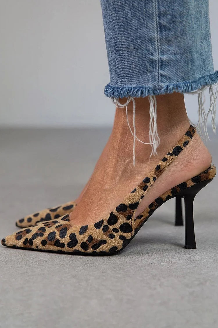Bailey | Leopard Sling Back Spetsiga Klackar