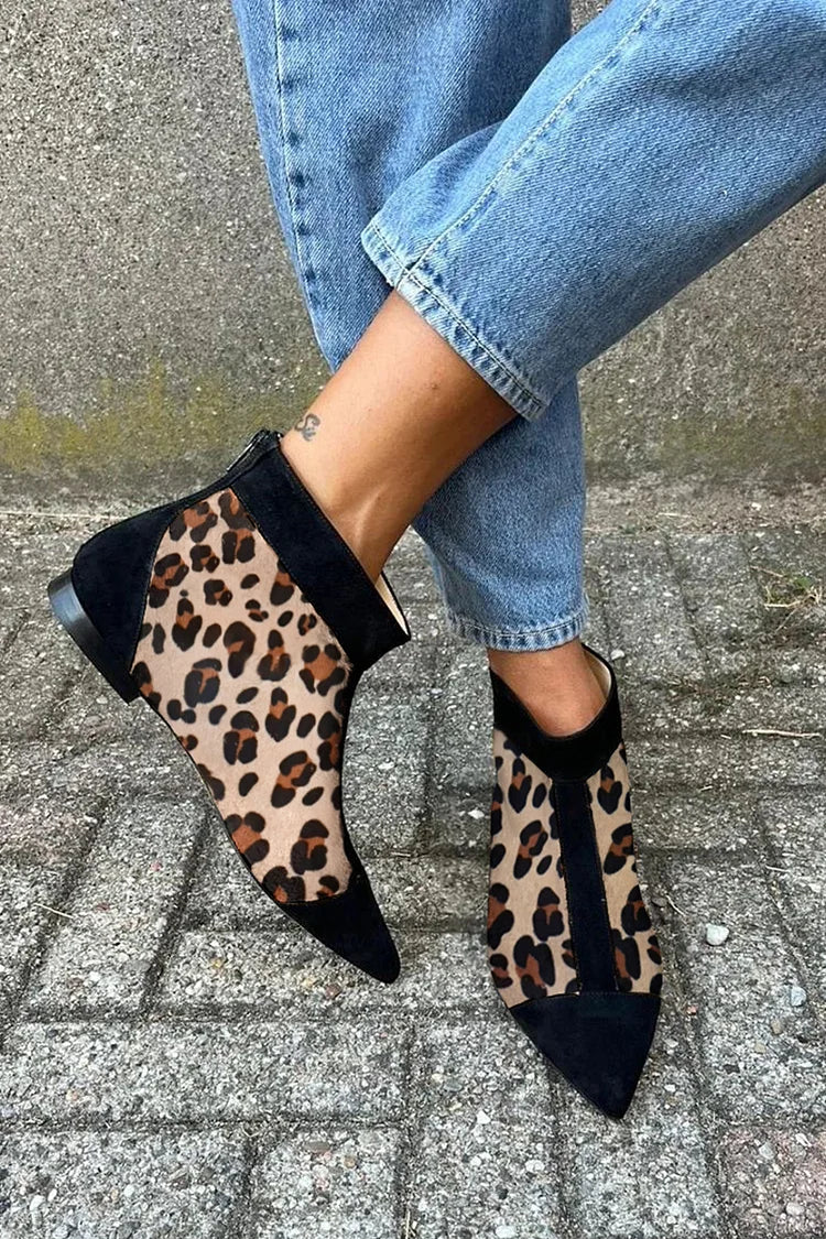 Everly | Stiliga Leopard Spetsiga Tå Ankelstövlar