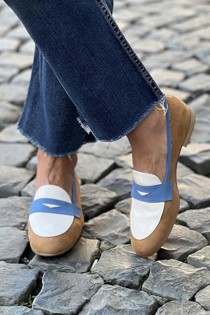 Dam Loafers med Colorblock-design och Blå Remdetalj