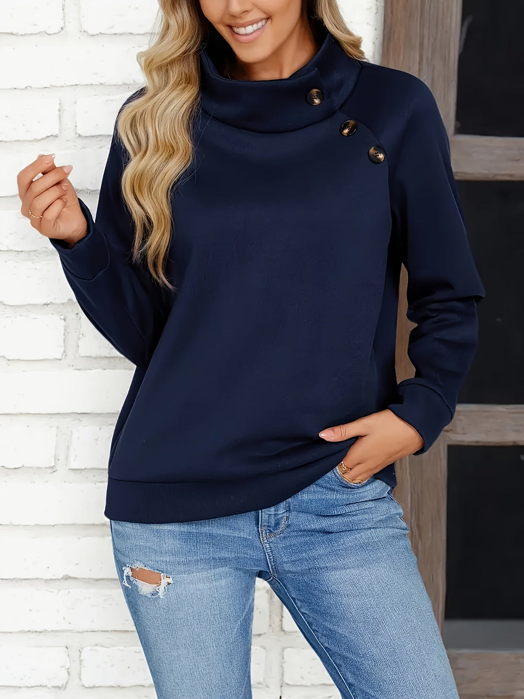 Kirsten | Sweatshirt med ståkrage och knappar