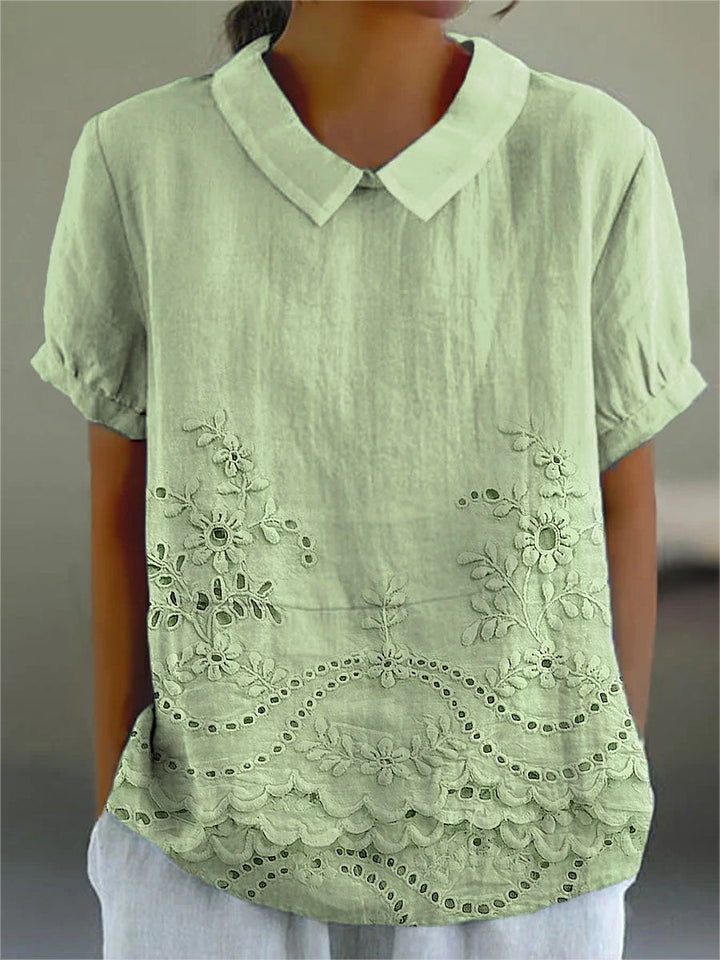 Holly | Elegant Blommig Broderad Skjorta