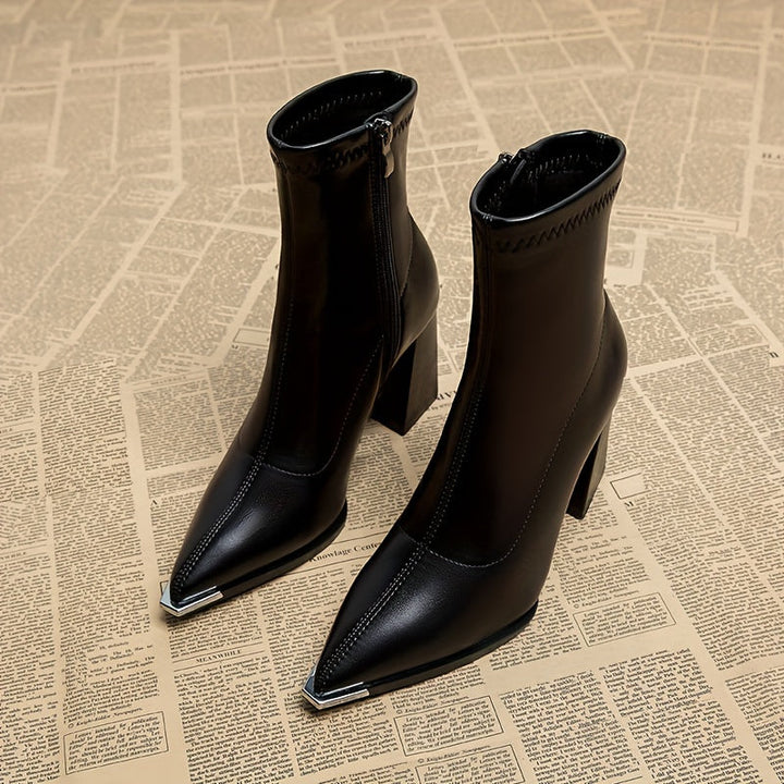 Josephine | Spetsig Tå Chunky Heel Ankelboots