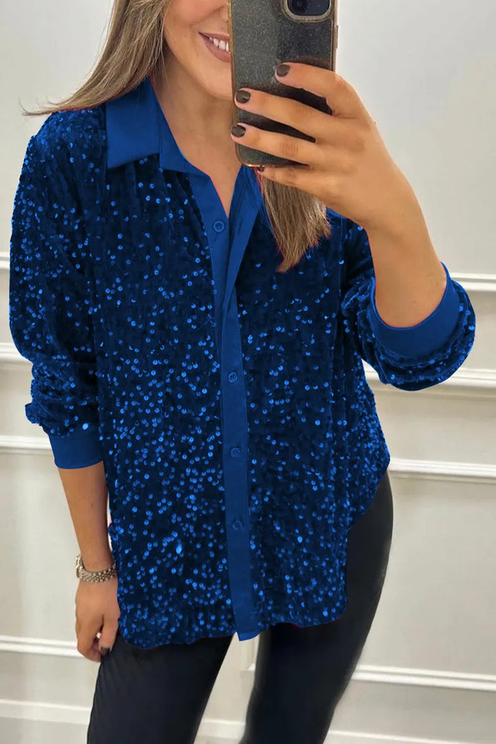 Claudine | Elegant Glittrande Skjorta med Krage