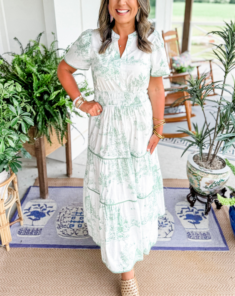 Eliza | Klassisk Toile Maxi Klänning
