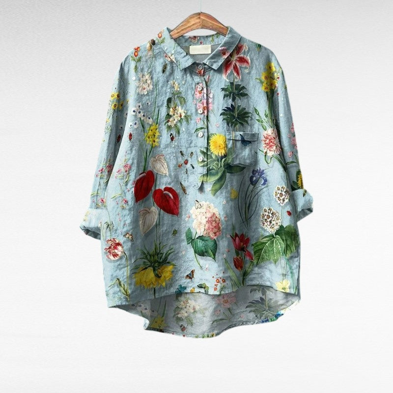 Krystal | Klassisk Konstnärlig Knapp-Up Blus