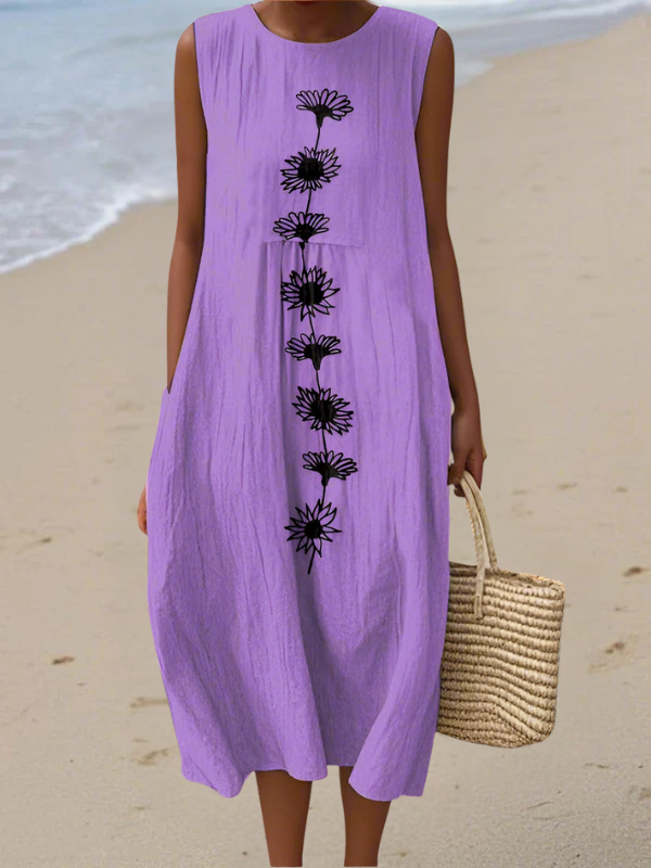 Pearl | Casual Lila Blomning Midi Klänning