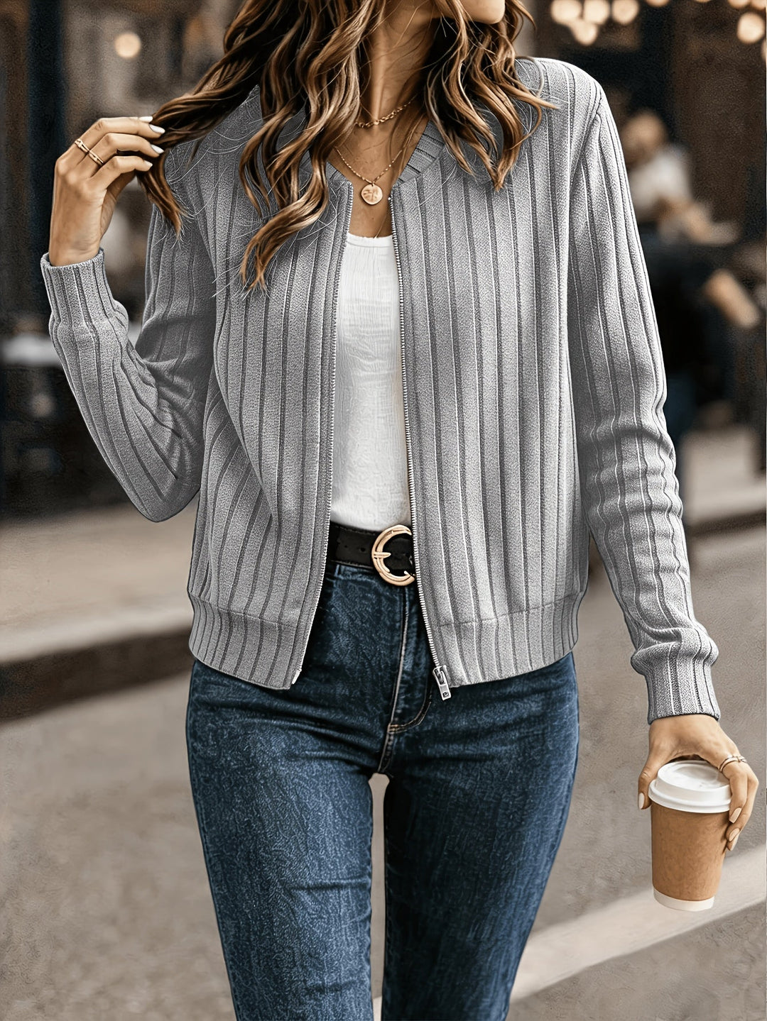 Blair | Ribbad Zip-Front Jacka