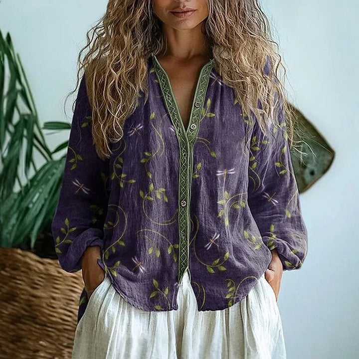 Brianna | Elegant Vintage Bladtryckt Skjorta