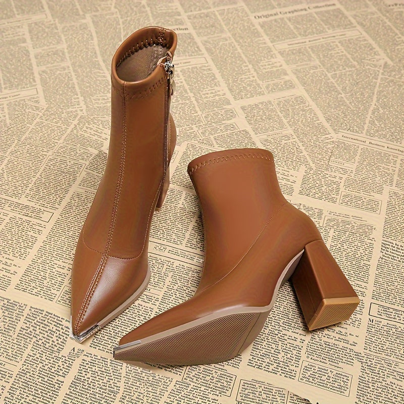 Josephine | Spetsig Tå Chunky Heel Ankelboots