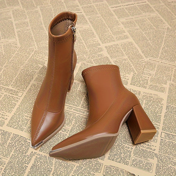 Josephine | Spetsig Tå Chunky Heel Ankelboots