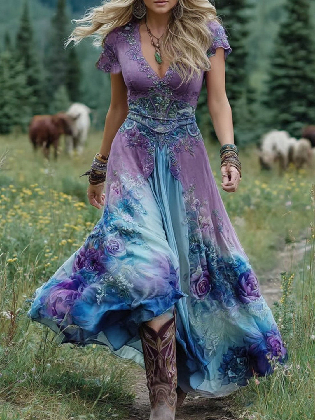 Natalie | Elegant Blomster Maxi Klänning