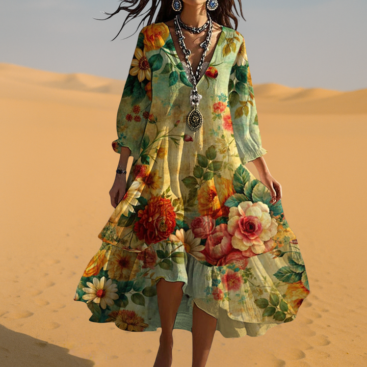 Cassidy | Vintage Boho V-ringad sommarklänning