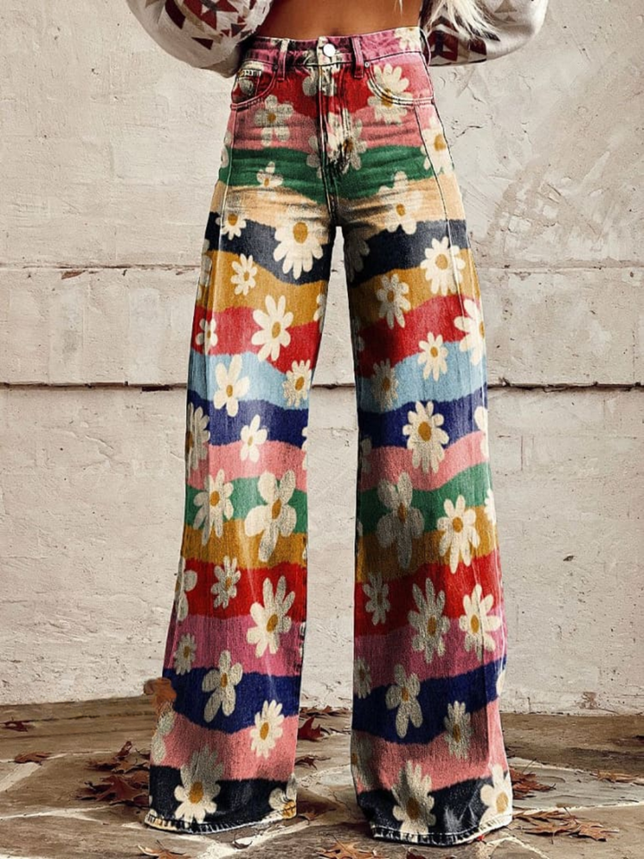 Cynthia | Elegant Multicolor Blommiga Byxor