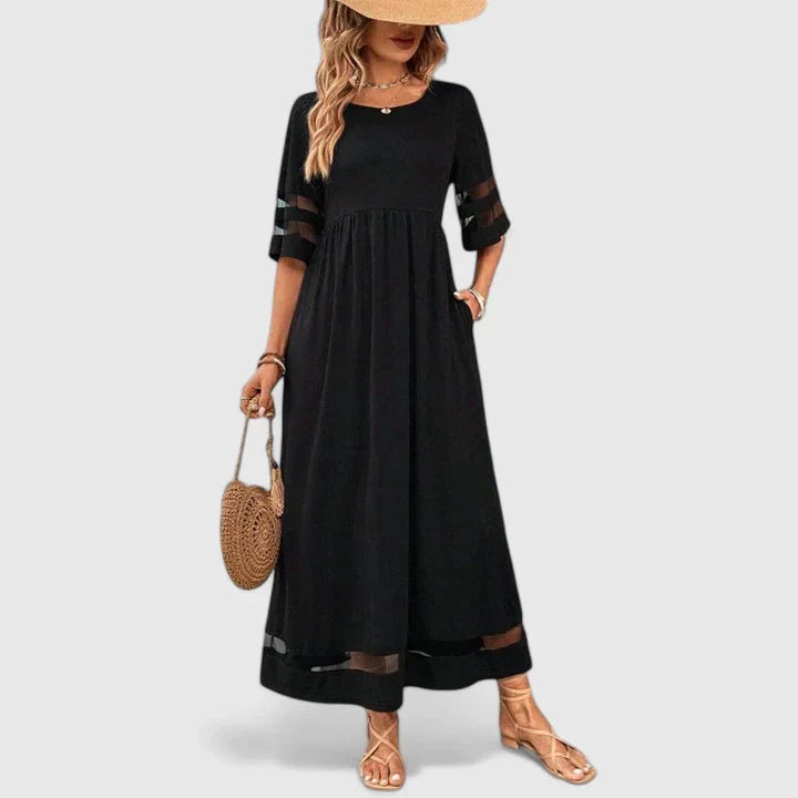 Portia | Elegant Rund Hals Mid Ärms Klänning