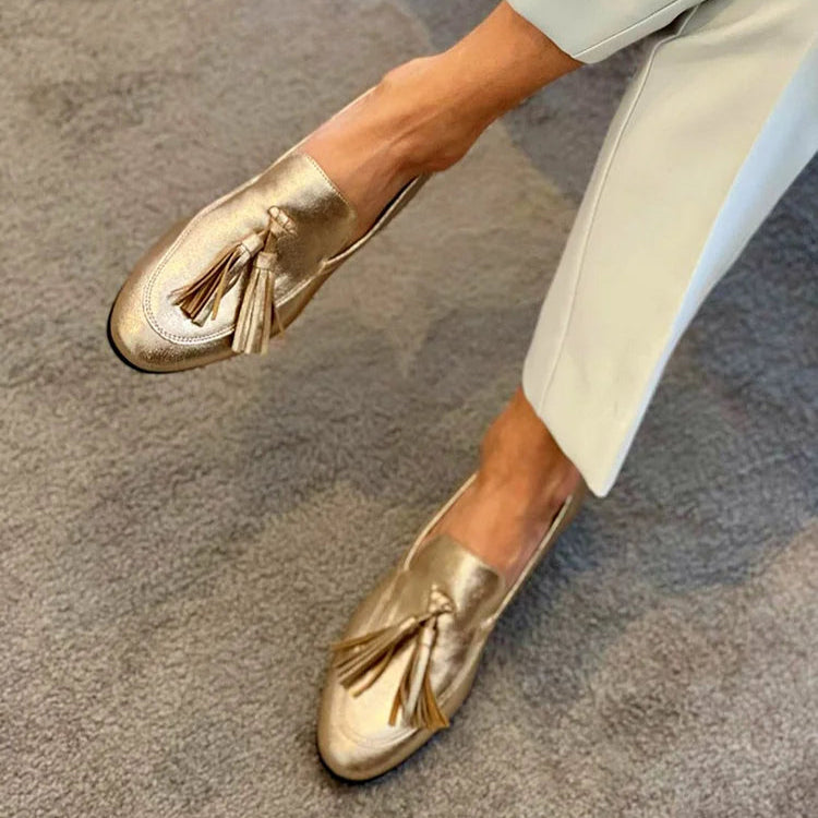 Pärla | Eleganta Guldfransar Loafers