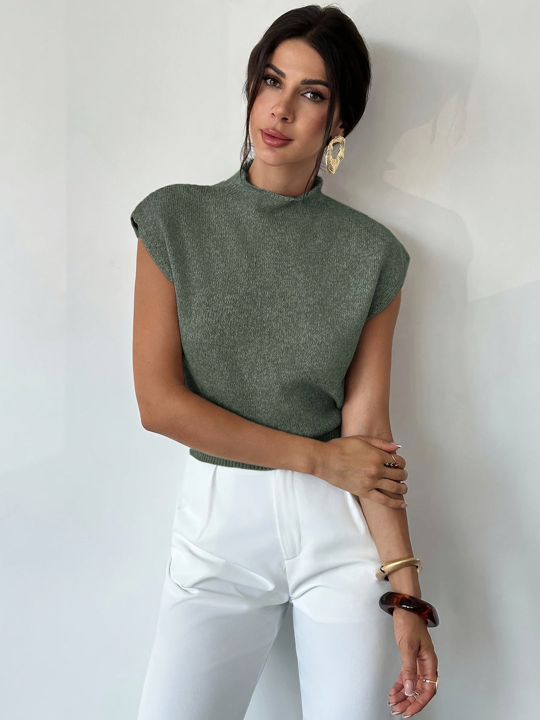 Claudia | Mock Neck Ärm-lös Tröja Väst