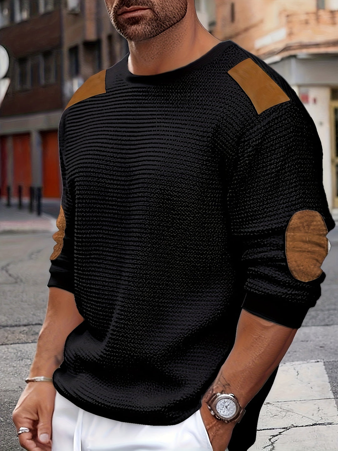 Aaron | Texturerad Elbow-Patch Tröja