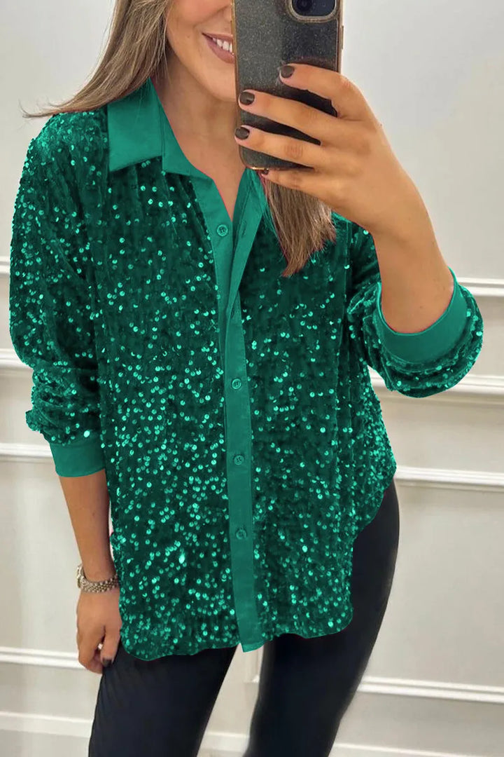Claudine | Elegant Glittrande Skjorta med Krage