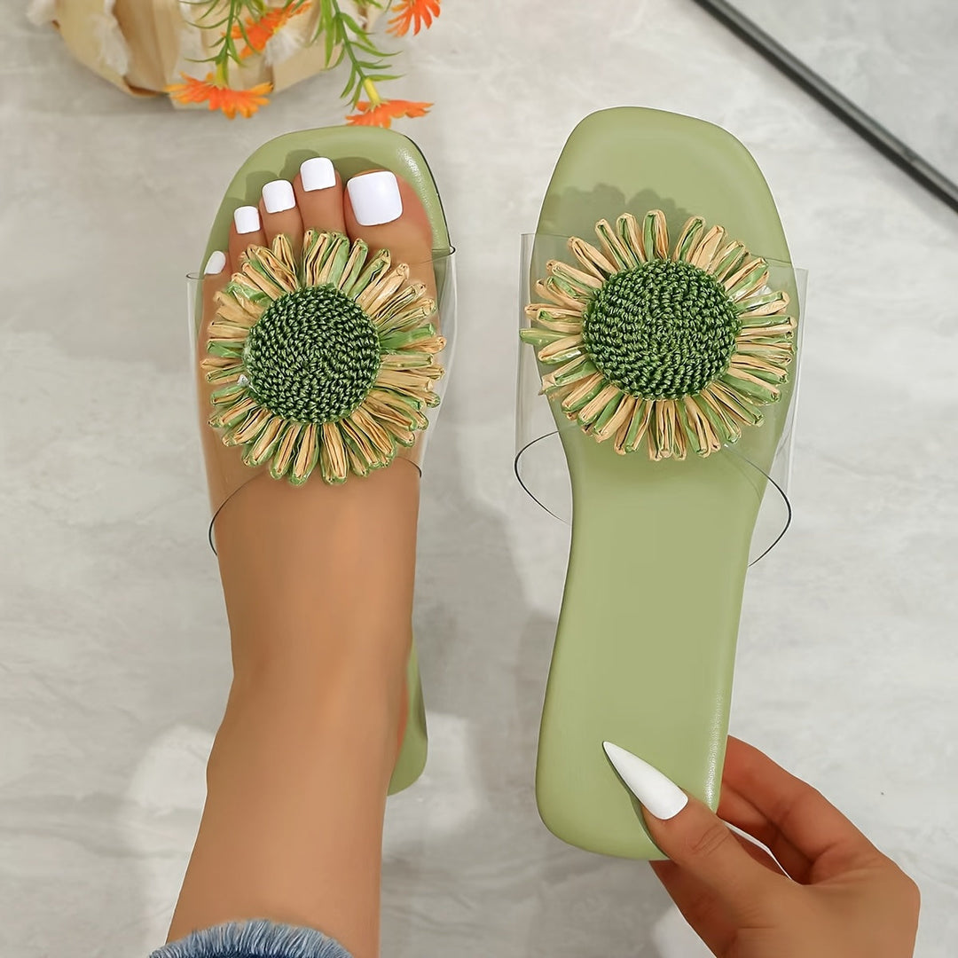 Elise | Blommig Fyrkantig Tå Sandaler