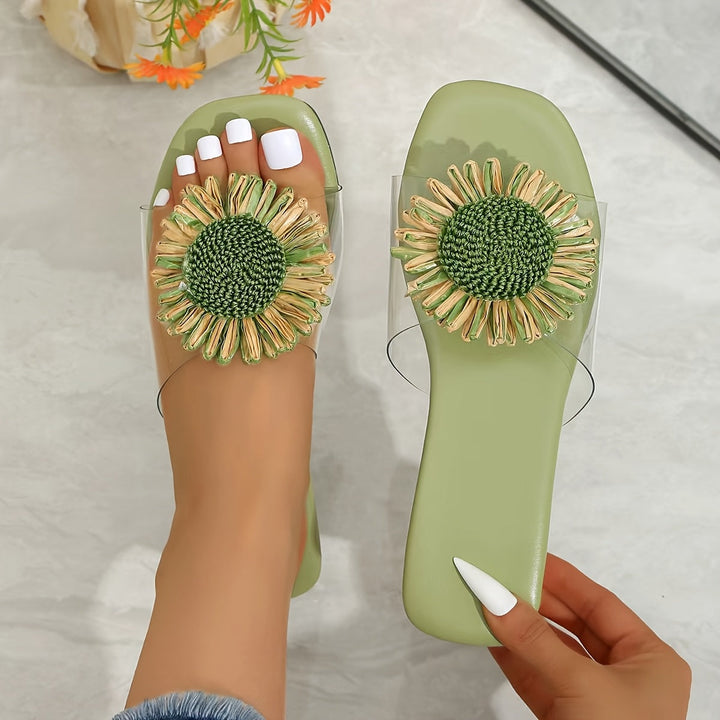 Elise | Blommig Fyrkantig Tå Sandaler