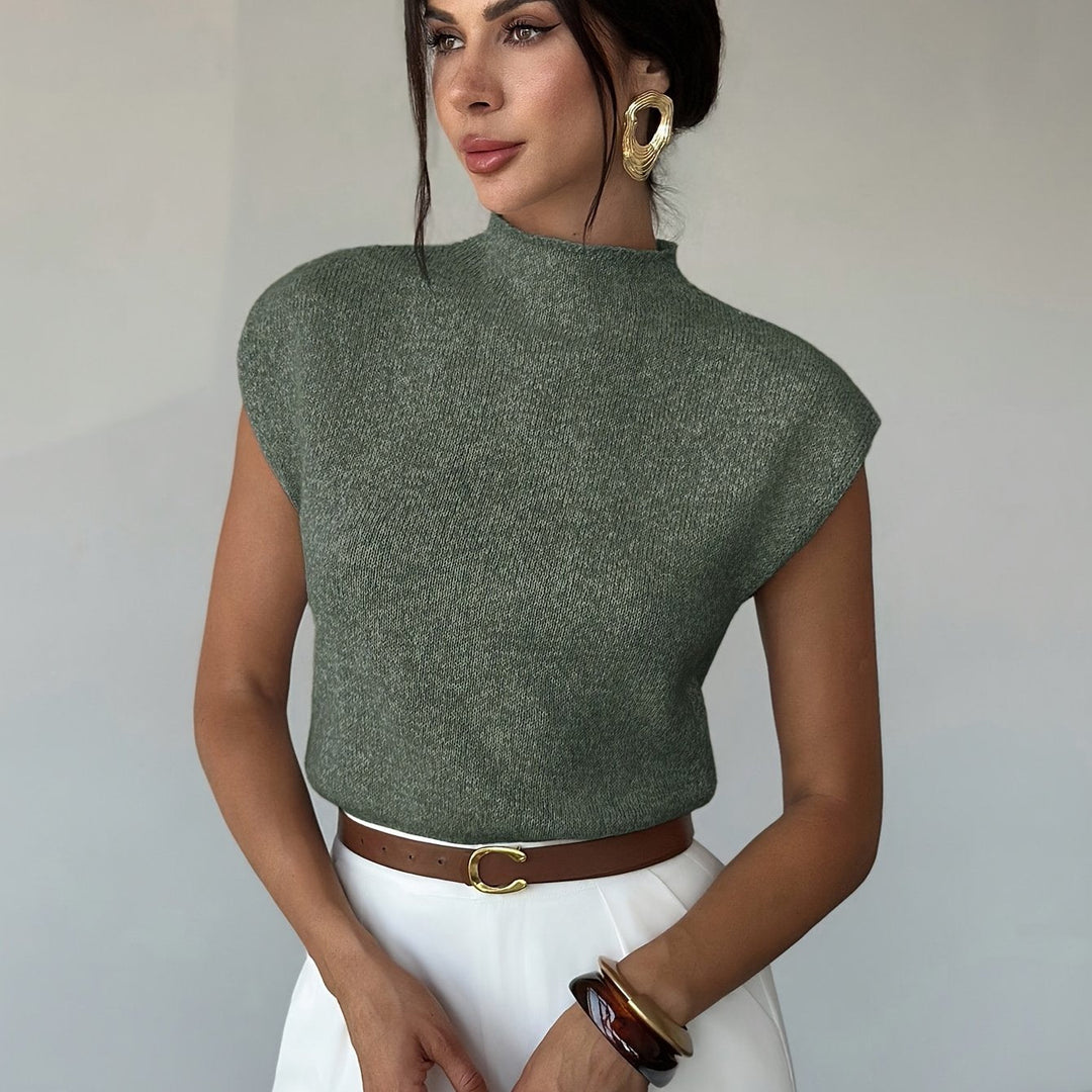 Claudia | Mock Neck Ärm-lös Tröja Väst