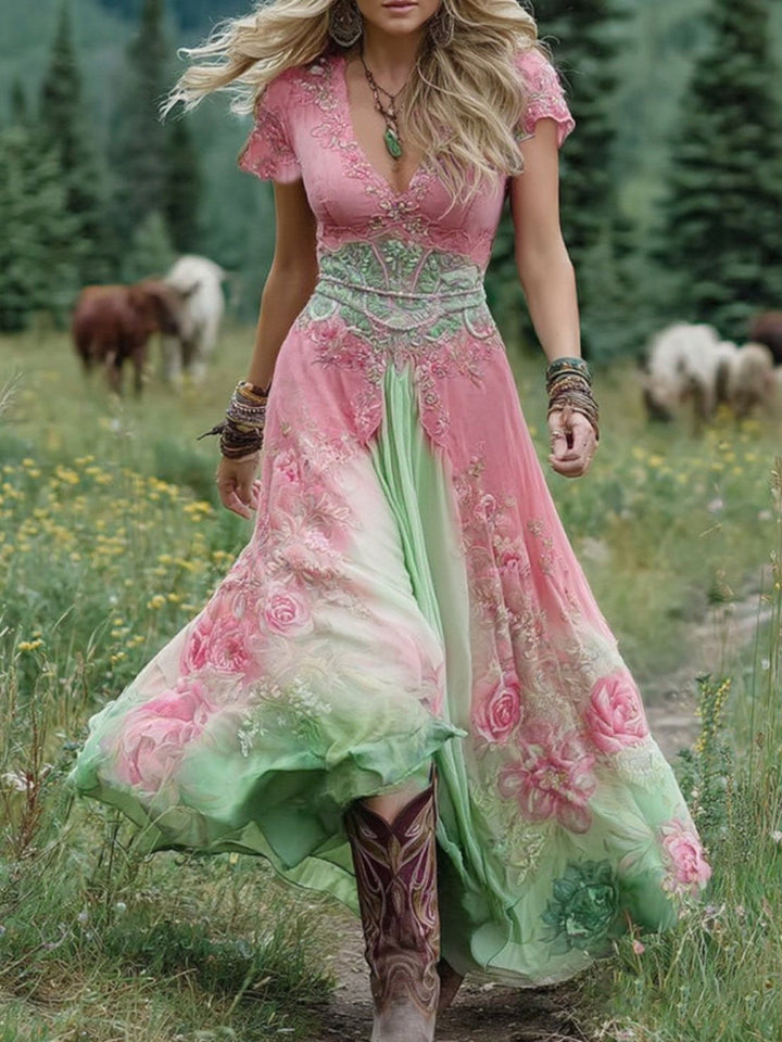 Natalie | Elegant Blomster Maxi Klänning