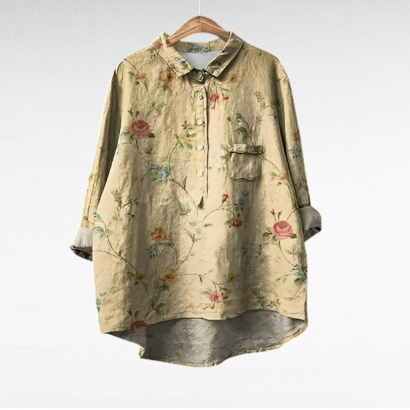 Kristin | Klassisk Blommig Blus med Långa Ärmar
