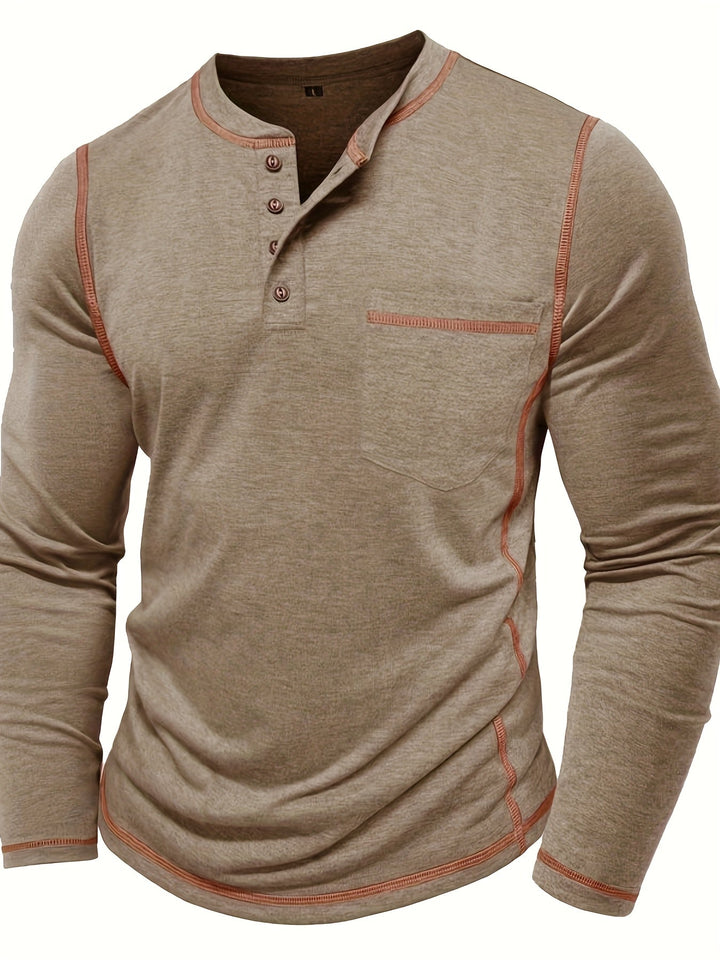 Reuben | Kontraststickad långärmad Henley