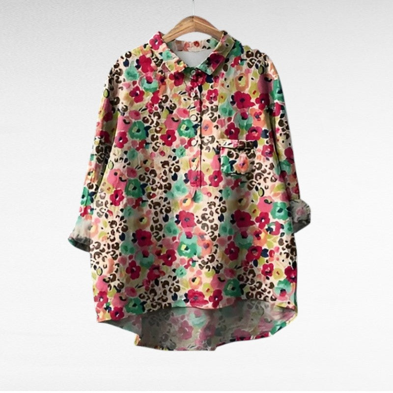 Kristin | Klassisk Blommig Blus med Långa Ärmar