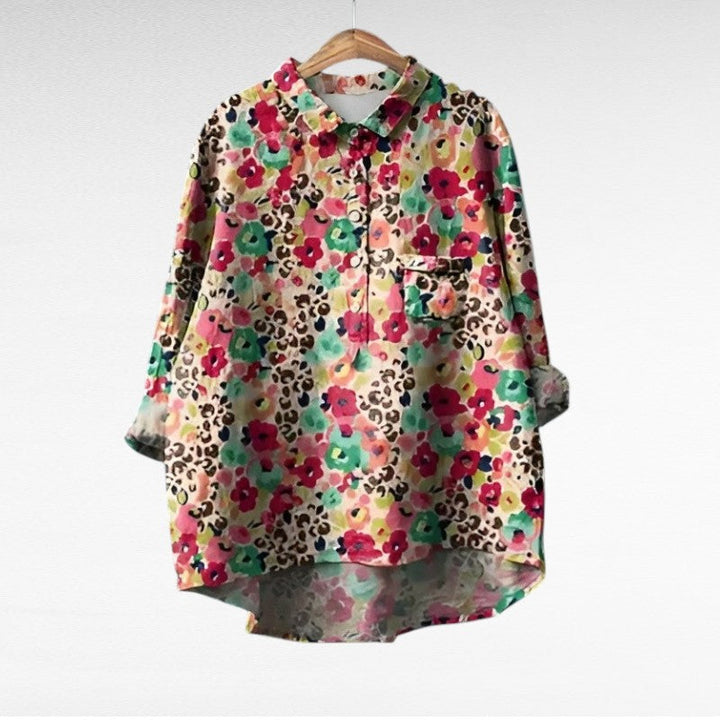 Kristin | Klassisk Blommig Blus med Långa Ärmar
