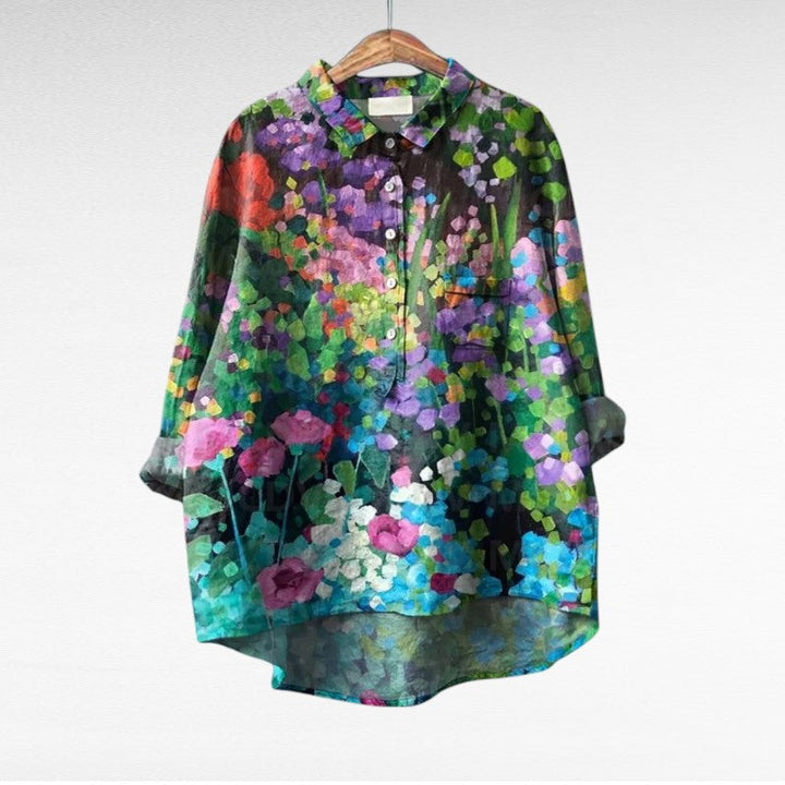 Colleen | Klassisk Multicolor Långärmad Blus