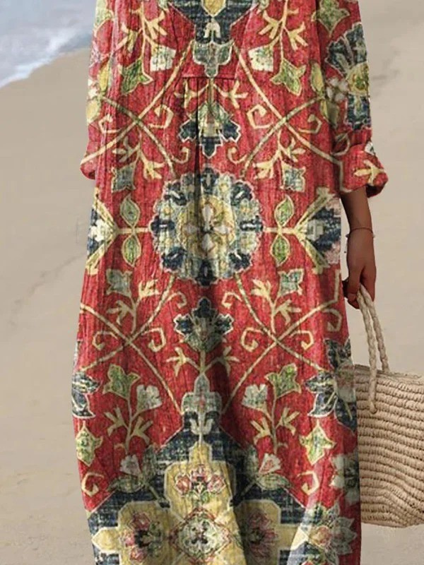 Madeleine | Vintage Blommig Konst Flowy Klänning