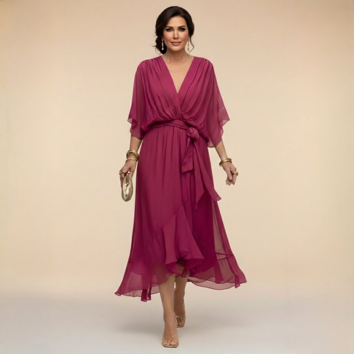Abigail | Stilig Chiffon V-Hals Klänning