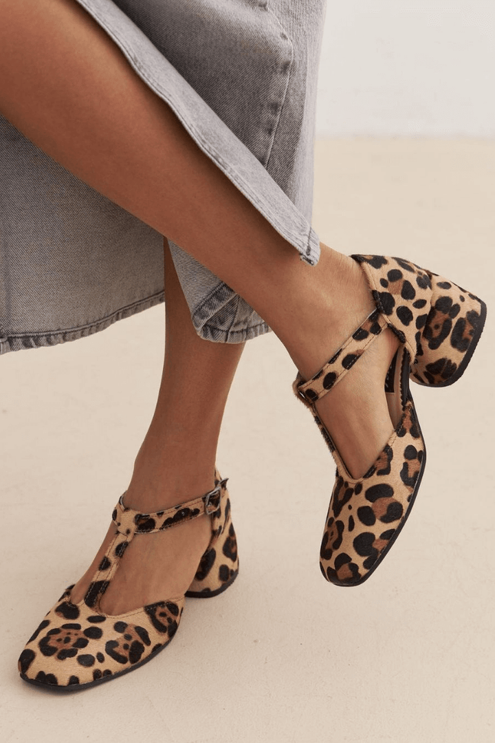 London | Stilsäkra Leopard T-Strap Blockklackar