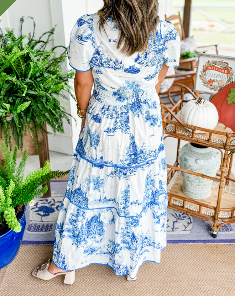 Eliza | Klassisk Toile Maxi Klänning