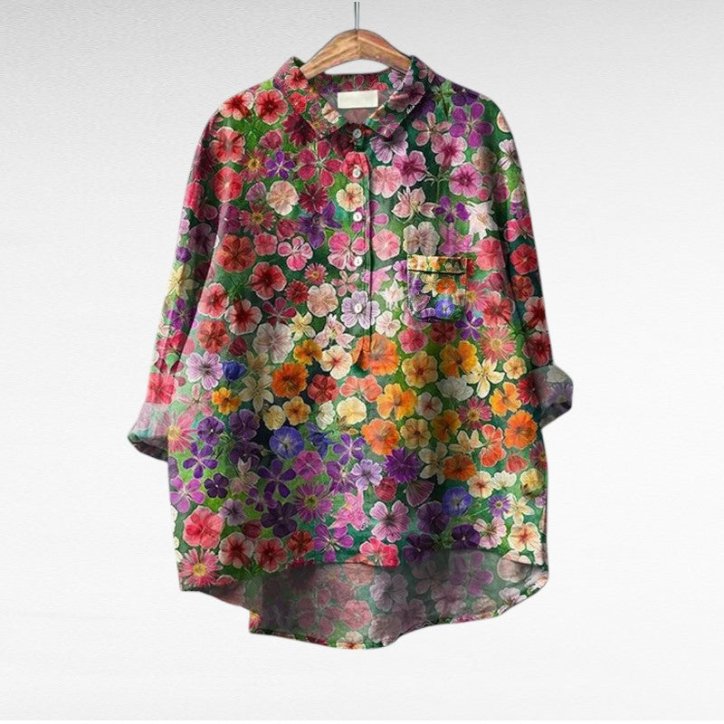 Colleen | Klassisk Multicolor Långärmad Blus
