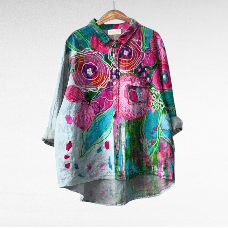 Colleen | Klassisk Multicolor Långärmad Blus