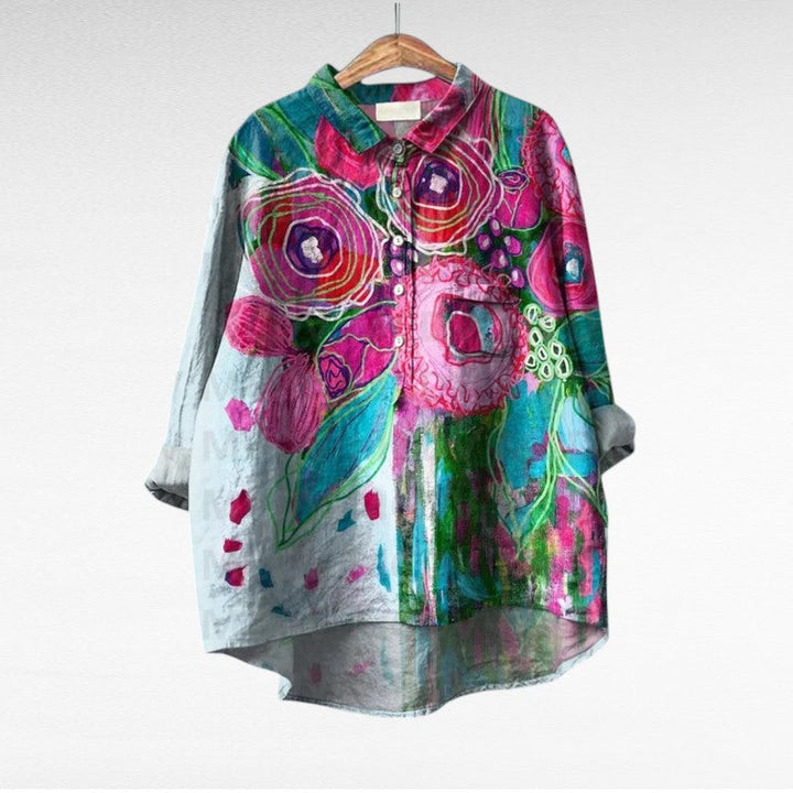 Colleen | Klassisk Multicolor Långärmad Blus