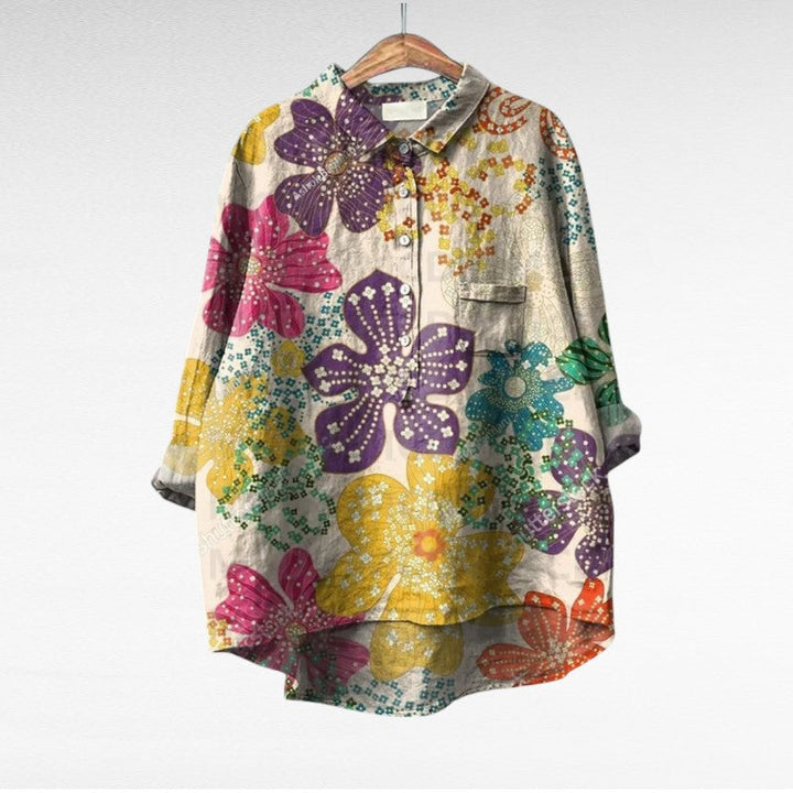 Colleen | Klassisk Multicolor Långärmad Blus