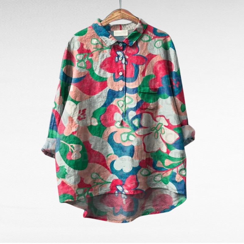 Colleen | Klassisk Multicolor Långärmad Blus