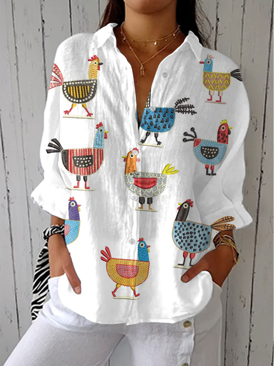 Paloma | Klassisk Blus med Hönsdesign