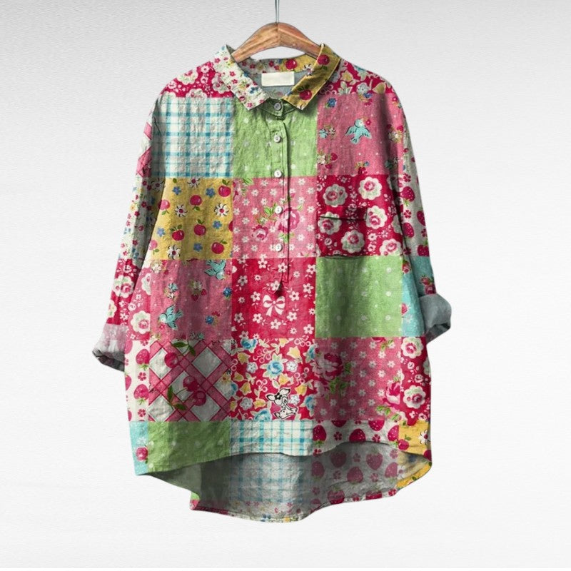 Colleen | Klassisk Multicolor Långärmad Blus