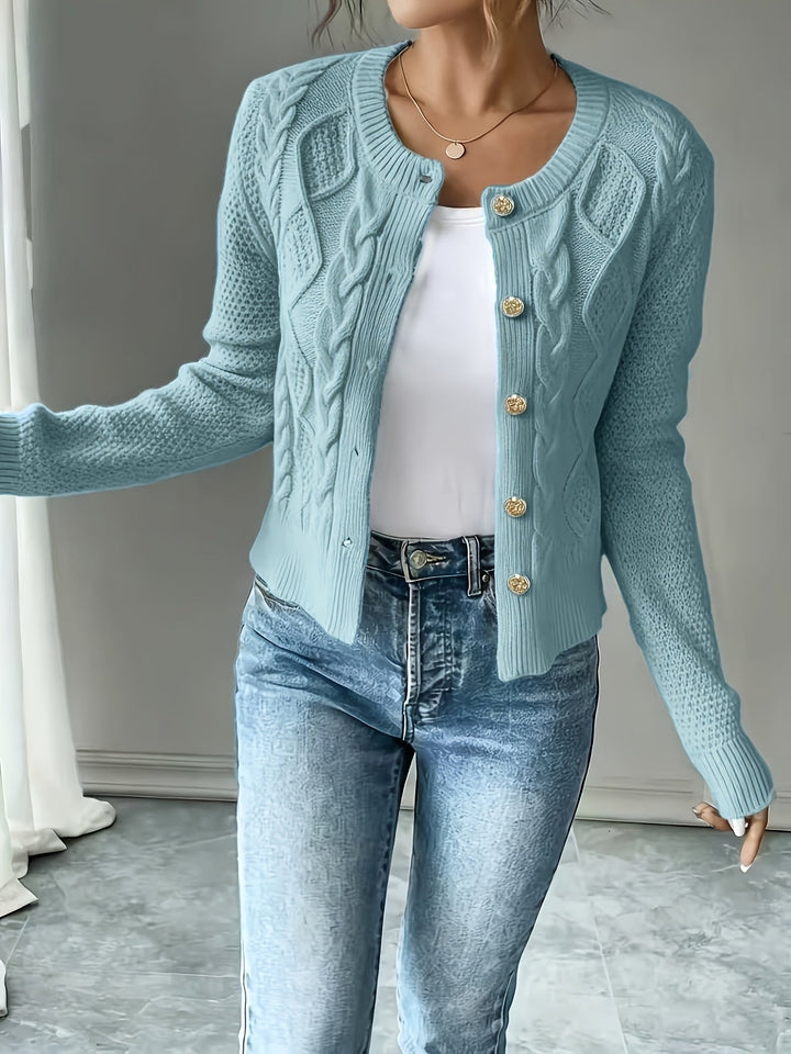 Eleanora | Kabelstickad Knäpp-Front Cardigan