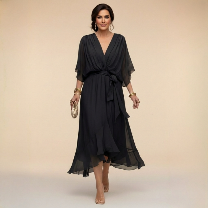 Abigail | Stilig Chiffon V-Hals Klänning
