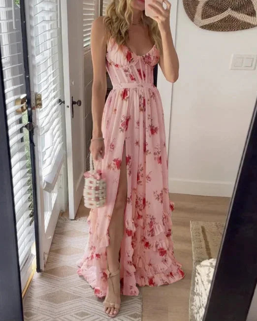 Zoey | Elegant Blommig Ärmlös Klänning